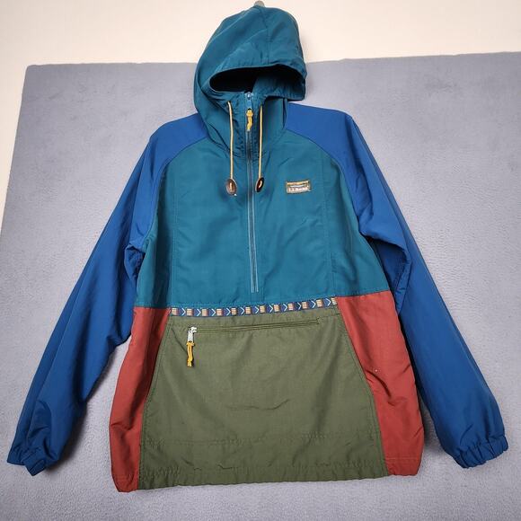 L.L.Bean Anorak Jacket Mens Large Blue Red Green Colorblock Hooded Half Zip - Picture 1 of 10